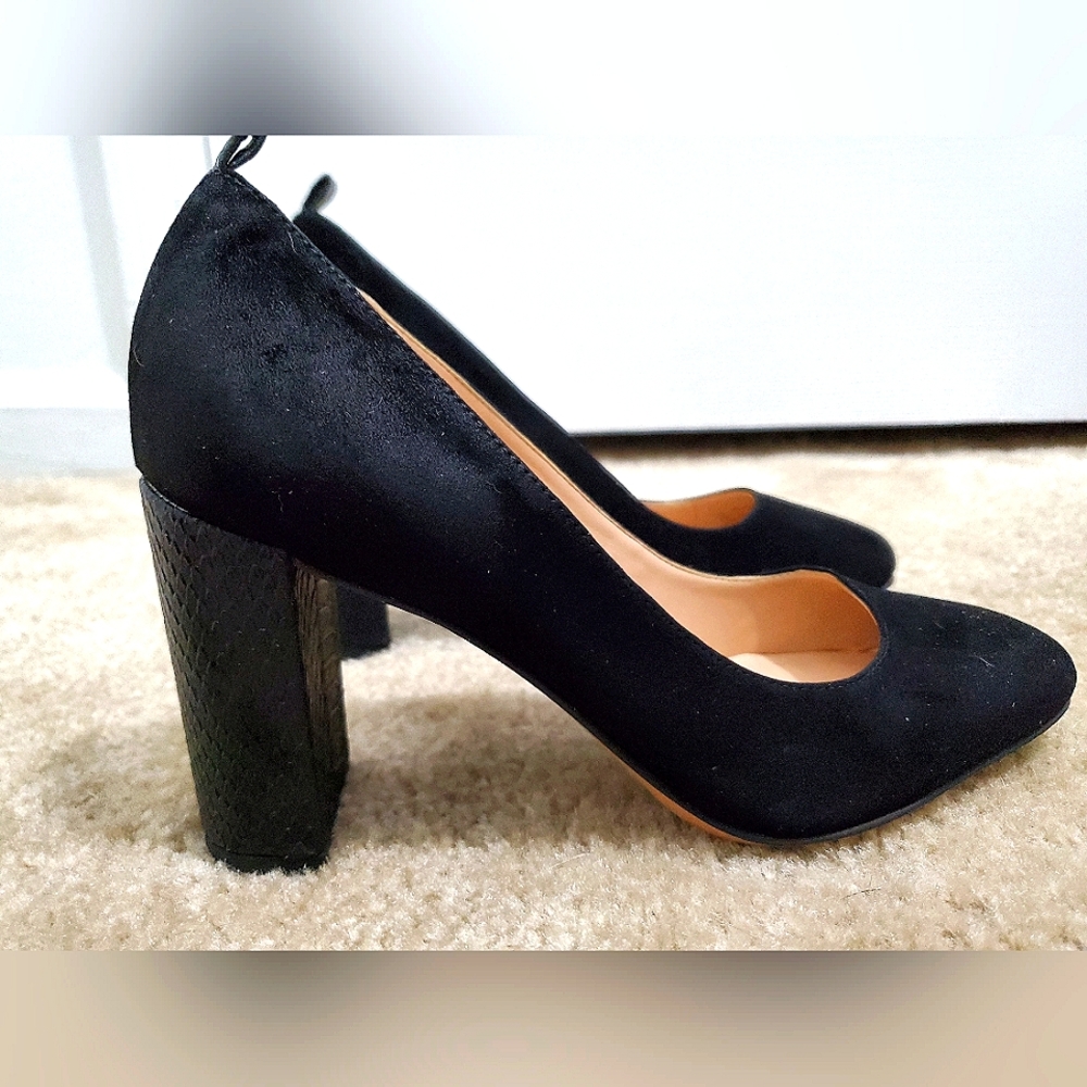 FRANCO SARTO Black Suede Shoes Block Heels 3.5 inches Size 7 1/2 Italy